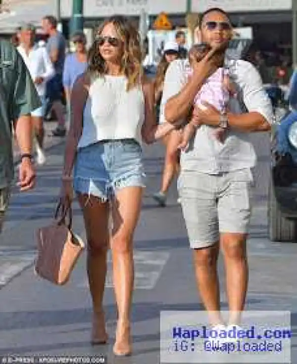 Lovely photos of John Legend, Chrissy Teigen and baby Luna on the streets in St Tropez (Photos)